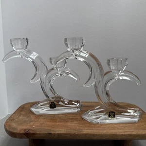 Vintage Golden Crown E&R West Germany Genuine Two Lead Crystal Candelabras Flaw! - Picture 1 of 22