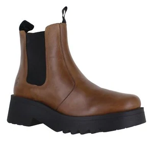Fly London Medi Womens Brown Wedged Heeled Chelsea Biker Ankle Boots - Picture 1 of 3