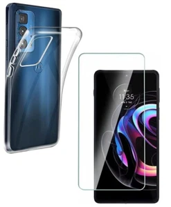 For MOTOROLA MOTO EDGE 20 PRO TEMPERED GLASS SCREEN PROTECTOR + CLEAR TPU CASE - Picture 1 of 12