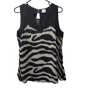 CABI Trivoli Medium Black Tan Zebra Stripe Shell Sleeveless Shirt Top Animal - Picture 1 of 11