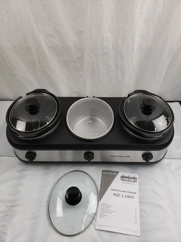 New FRIGIDAIRE Stainless 3-2.5qt Pot Slow Cooker Buffet Server Food Warmer -READ - Image 1 of 4