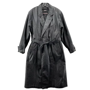 VTG Wilsons Leather Trench Coat Medium Black Thinsulate Classic Chic 90's Biker - Picture 1 of 11