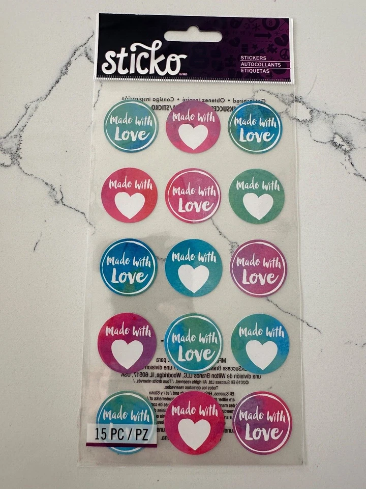 Cartão de scrapbooking Sticko autocollant 15 feito com etiquetas de amor corações rosa/azul - Imagem 1 de 4