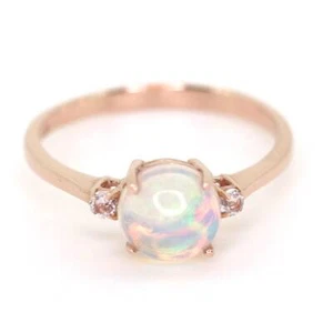 14k Gold Finish Silver Natural White Opal Diamonds Stone Engagement Dainty Ring - Picture 1 of 2