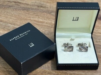 Gemelos rectangulares Alfred Dunhill de plata de ley 925 a rayas caja nueva de colección Foto 1 de 4