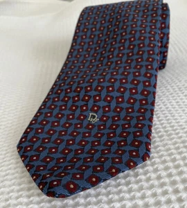 Vintage Christian Dior Monsieur Polyester Krawatte 3,5"X56" blau mit weinrotem Muster - Bild 1 von 4