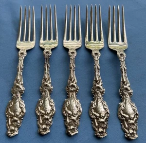 FIVE Gorham Whiting Sterling Silver Lily 6 3/4 Inch Luncheon Forks - Picture 1 of 6