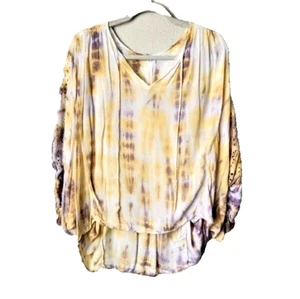 YOUNG FABULOUS & BROKE TIE DYE TOP WITH EYELET YELLOW/LAVENDER M NWT - Picture 1 of 19