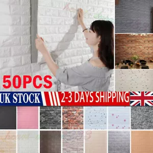 50PCS 3D Brick Wall Sticker Stick-On Tile Self Adhesive Foam Panel Waterproof ◇ - Picture 1 of 39