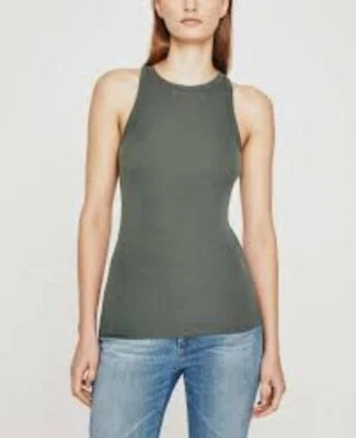 Camiseta sin mangas AG Adriano Goldschmied verde militar acanalada PEQUEÑA Foto 1 de 4