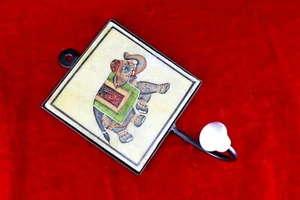 Gancio da parete in ferro con piastrelle marmo elefante dipinto a mano vintage indiano arredamento casa - Foto 1 di 8