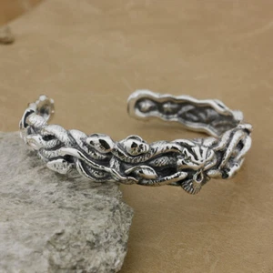 Snakes Skull 925 Sterling Silver Bangle Biker Rock Punk Jewelry 9B009D - Picture 1 of 8