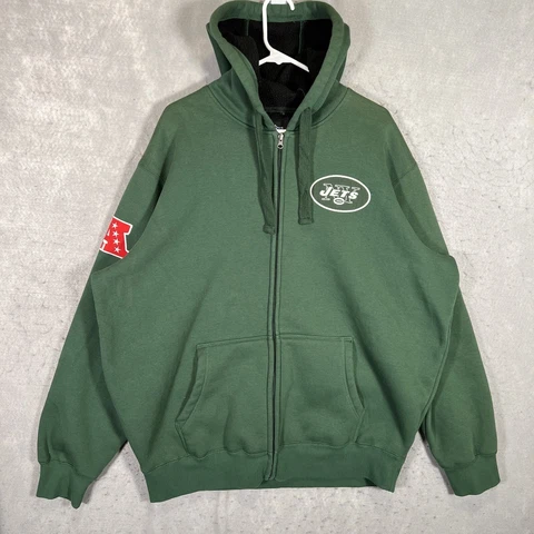 A1 NFL New York Jets Fleece Lined Sweater 2XL XXL Green Zip Hoodie Sweatshirt Cover