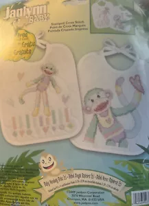 Janlynn Printed Cross Stitch Set of 2 Baby Monkey Bibs #023-0526 - Picture 1 of 3