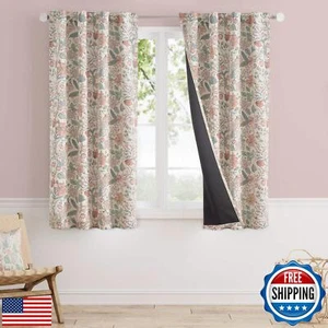Vangao Pink Nursery Curtains for Girls Room Floral Blackout Curtains 63 Inch - Picture 1 of 5