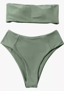OMKAGI Mujer 2 Piezas Bandeau Bikini Trajes de Baño Fuera del Hombro Cintura Alta Medianos - Imagen 1 de 5