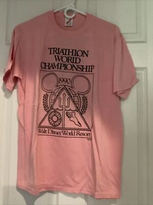 Vintage 1990 Disney Triathlon World Champion Single Stitch Peach T-Shirt Large - Bild 1 von 14
