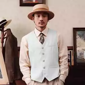 Summer Linen Vest Casual Mens Clothing Waistcoat Single Breasted Sleeveless Vest - Picture 1 of 39