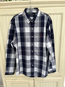 US Polo ASSN Mens XL Long Sleeve Dress Shirt Button Down Collar Plaid Navy White - Picture 1 of 7