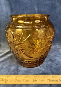 Vintage ANCHOR HOCKING Desert Gold Amber Sandwich Glass Cookie Jar No Lid - Picture 1 of 9