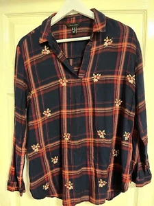 Ladies New Look size 12 checked fleece blouse with embroidered flowers exc con - Picture 1 of 5