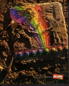 Pubblicità stampa vintage Candy Skittles Myan Aztec Heirogliphics Rainbow - Foto 1 di 1