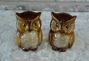 Vintage Owl Salt and Pepper Shakers Set 3" Tall Stoppers MCM 1980's - Picture 1 of 8