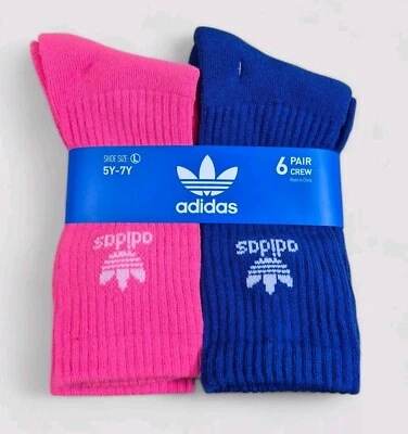 ADIDAS Niñas Calcetines Crew Absorbente de Humedad Acolchados 6 Pares Zapato Talla 5Y-7Y Foto 1 de 4