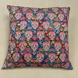 Hand Made Double Sided Velvet - Large Cushion Cover with Sugar Skulls - Picture 1 of 5
