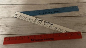 VTG Advertising Wickes Built Folding Ruler Yardstick Wooden Red White Blue TubM - Picture 1 of 4