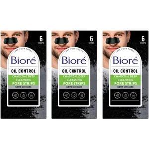Bioré Charcoal Deep Cleansing Pore Strips for Men 6 Count Each Lot of 3 - Picture 1 of 7