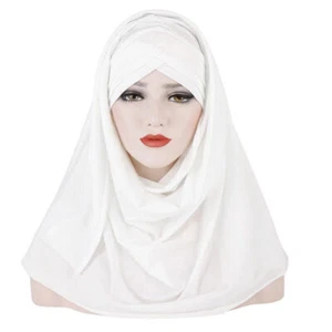 Monocromo Bufanda Sombrero Dos Piezas Mujeres Musulmanas Moda Parche Hiyab Oración Chal Gorra - Imagen 1 de 9