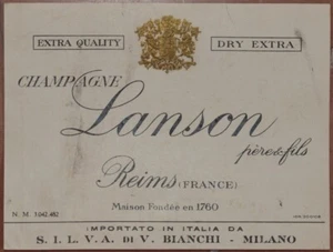 Champán Etiqueta Lanson Piere & Fils Reims Francia Bianchi Alimentos Espíritu - Picture 1 of 1
