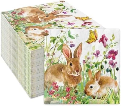Servilletas desechables de conejo florales de acuarela de 50 quilates para fiesta de baby shower de Pascua Foto 1 de 4