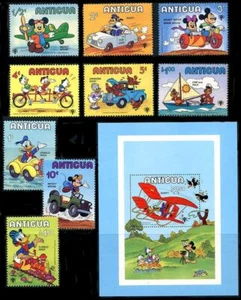 Antigua: Conjunto de personajes Disney 1980 y hoja de recuerdo (562-571) MNH - Imagen 1 de 1