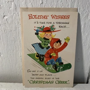Vintage Coronation Christmas Toy Cards~ Kids W/ Toboggan Sled~ Unused Game Card - Picture 1 of 5