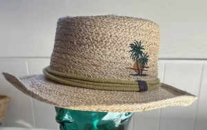NEU OHNE ETIKETT DORFMAN PACIFIC NATÜRLICHE STROHHUT S/M PALME BESTICKT! LETS GOLF! - Bild 1 von 3
