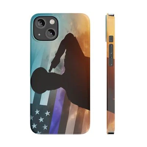 Police Memorial Thin Blue Line Slim Phone Case fits iPhone 14 & 15 Gift Idea! - Picture 1 of 21