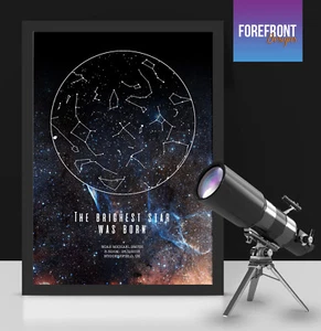 Recuerdo personalizado de mapa de estrellas/cielo en mal estado chic, recién nacido, bebé, bautizo, niño - Imagen 1 de 4