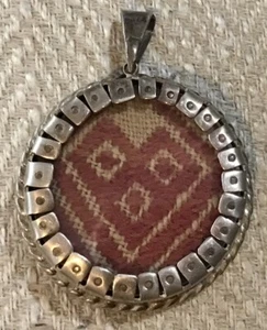 Vintage Needlepoint Cross Stitch Pendant Boho Jewelry 1.5” Circular - Picture 1 of 3