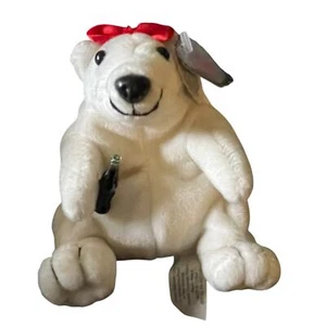 Oso Coca-Cola con cinta roja bolsa de frijoles peluche 1997 coleccionable con etiquetas botella - Imagen 1 de 6