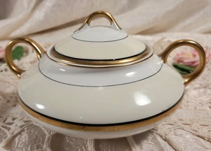 Hellgelb, weiß und gold Vintage Zuckerschale von Pope-Gosser China E-27 - Bild 1 von 10