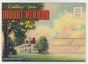 Libro de visualización de postales desplegable vintage 1941 MT. VERNON, VA - C. Estanque D-6673 - Imagen 1 de 5