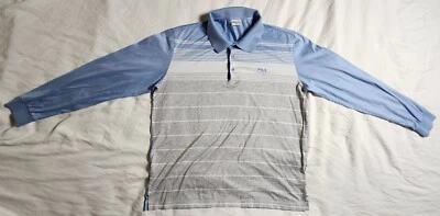 Fila Golf Men's Blue Polo Shirt Size 95Cm Striped Long Sleeve 1/4 Button Up - Image 1 of 4