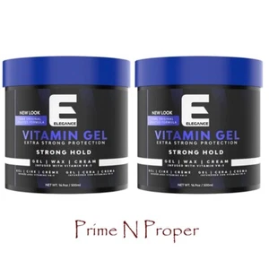 2 x Elegance Hair Gel Vitamin Extra Strong Hold Styling 16.9oz / 500ml=1000mL - Picture 1 of 2