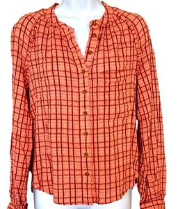 Pilcro Anthropologie Plaid Shirt Size S Relaxed Sporty Casual Orange Pink - Picture 1 of 12