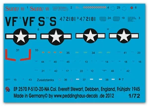 1/72 Décalcos pour Une P51D-20 Na Couleur Everett Stewart 2570 - Photo 1 sur 1