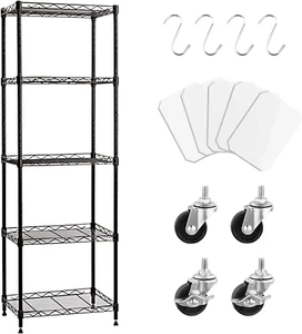 5 Tier Metal Shelves on Wheels Adjustable Pantry Storage Shelves for Laundry Bat - Picture 1 of 12