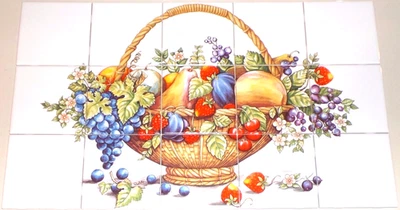 Azulejo de cerámica de frutas 22' x 13" mural al horno 15 azulejos individuales rojos Foto 1 de 2