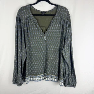 Lucky Brand Size 2X Blouse Long Sleeve Ditzy Floral Boho Cottagecore V- Neck - Picture 1 of 9